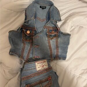 Joey Light Blue Denim High-Rise Jeans with Cropped Vest